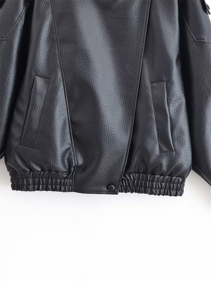 Leather Stand Collar Jacket