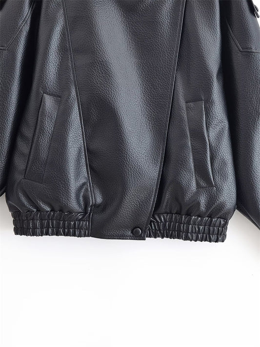 Leather Stand Collar Jacket