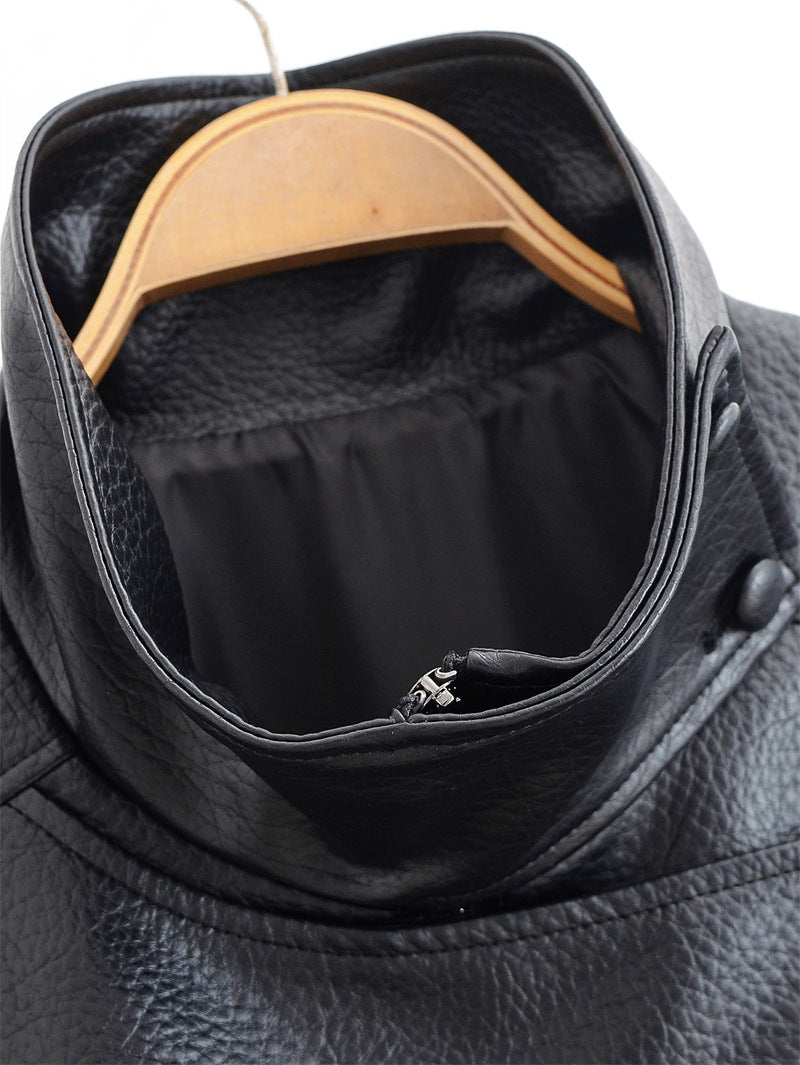 Leather Stand Collar Jacket