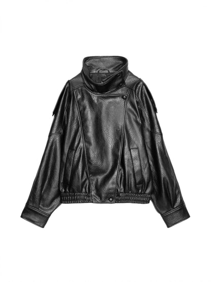 Leather Stand Collar Jacket