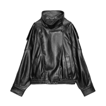 Leather Stand Collar Jacket