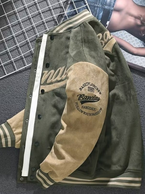 Leather suede baseball jersey