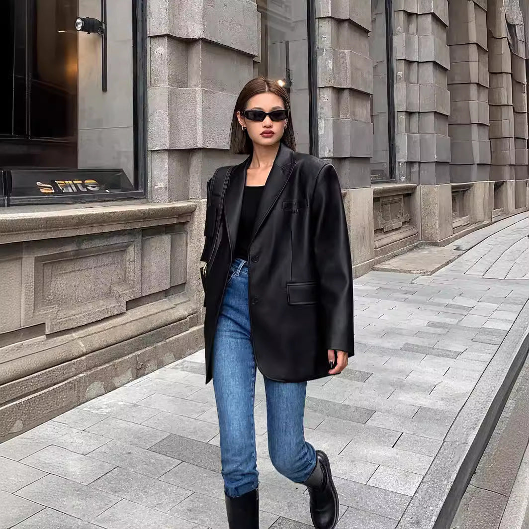 Leather suit jacket