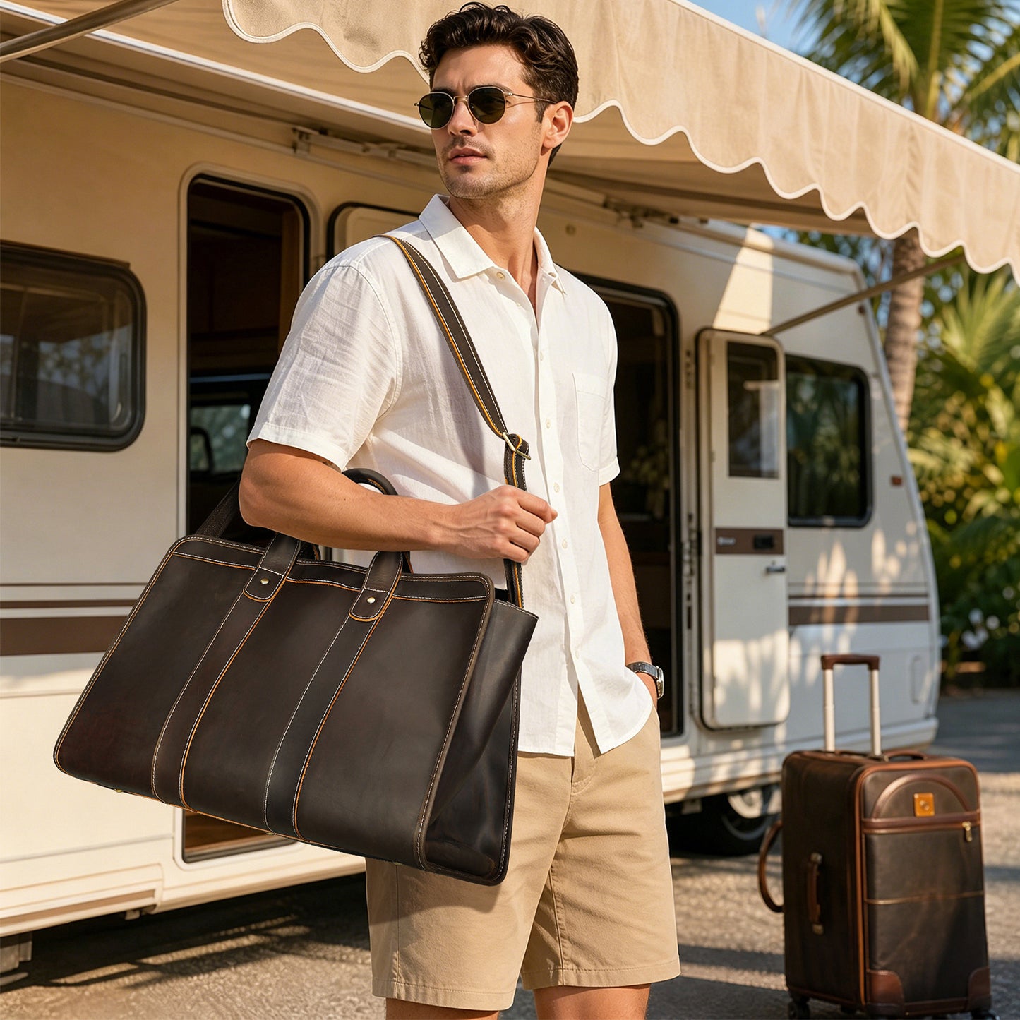 Leather travel bag