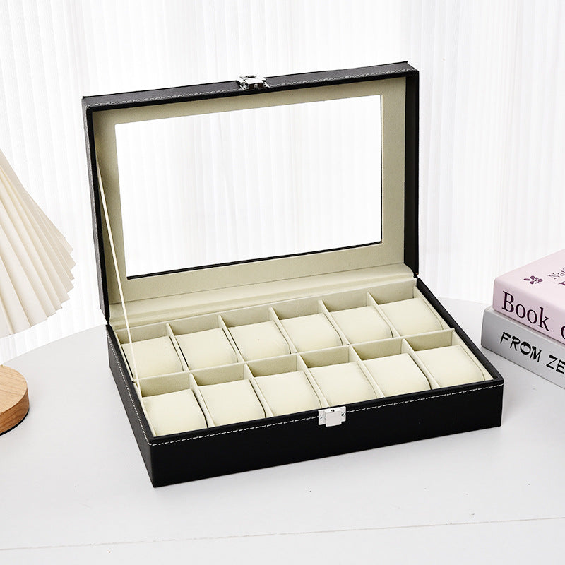 Leather Watch Display Storage Box with Transparent Window