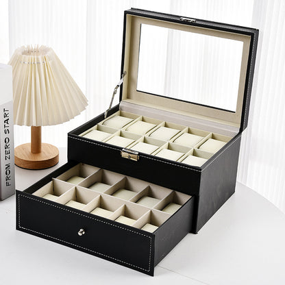 Leather Watch Display Storage Box with Transparent Window
