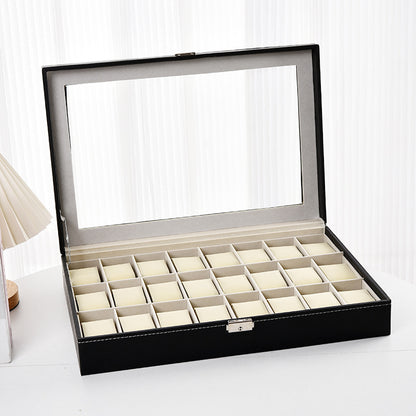 Leather Watch Display Storage Box with Transparent Window