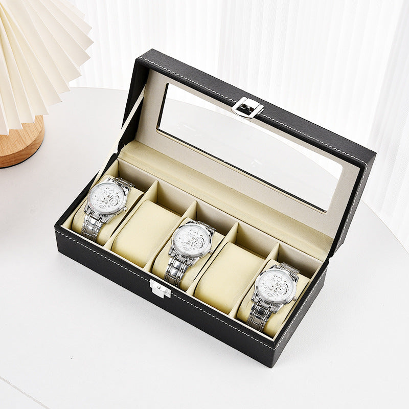 Leather Watch Display Storage Box with Transparent Window