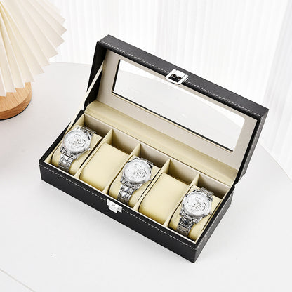 Leather Watch Display Storage Box with Transparent Window