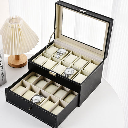 Leather Watch Display Storage Box with Transparent Window
