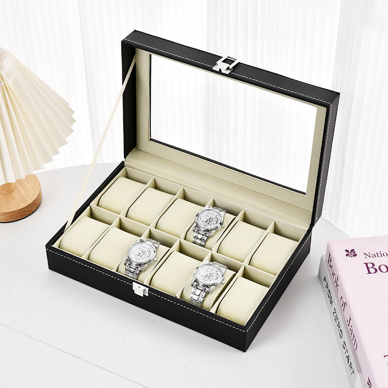 Leather Watch Display Storage Box with Transparent Window