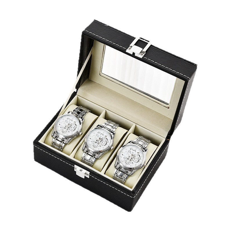 Leather Watch Display Storage Box with Transparent Window