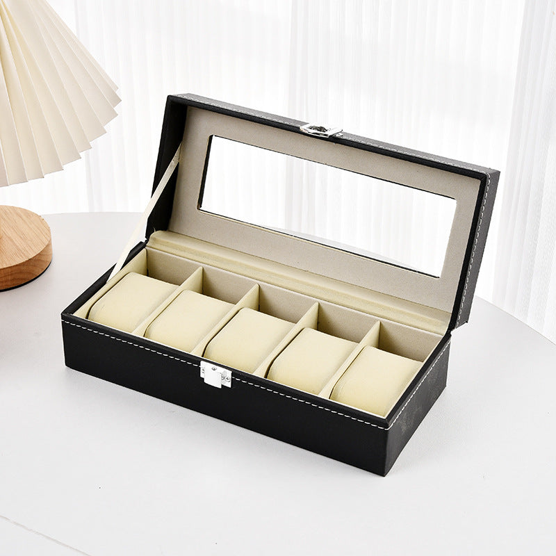 Leather Watch Display Storage Box with Transparent Window