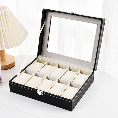 Leather Watch Display Storage Box with Transparent Window