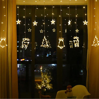 LED Christmas Curtain Lights with Reindeer and Bells