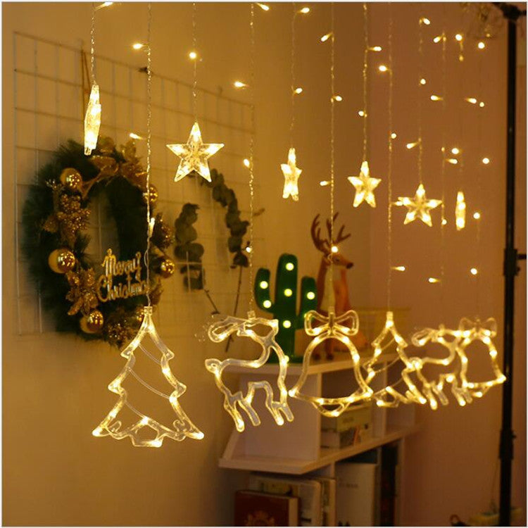 LED Christmas Curtain Lights with Reindeer and Bells