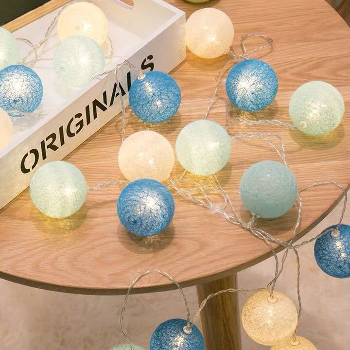 LED Cotton Ball String Lights Battery Operated