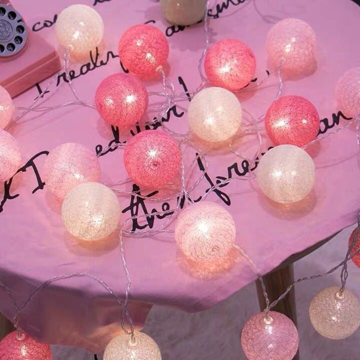 LED Cotton Ball String Lights Battery Operated