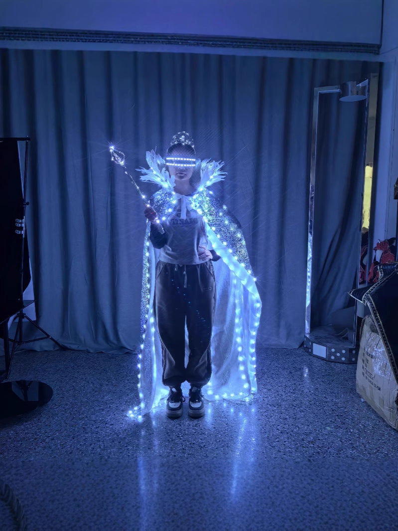 LED Feather Cloak Stage Performance Costume with Accessories