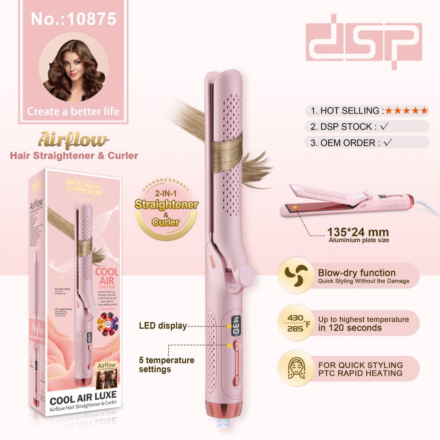 LED Hair Straightener and Curling Iron