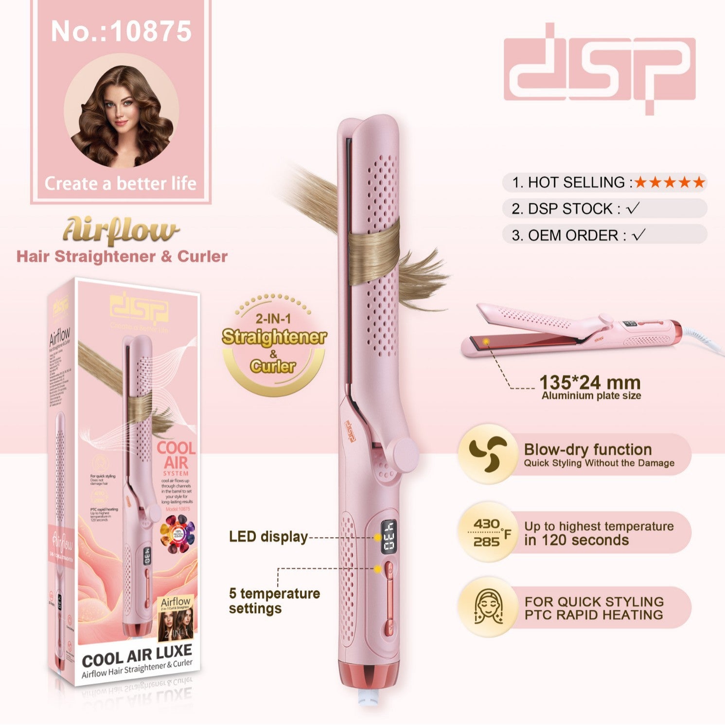 LED Hair Straightener and Curling Iron