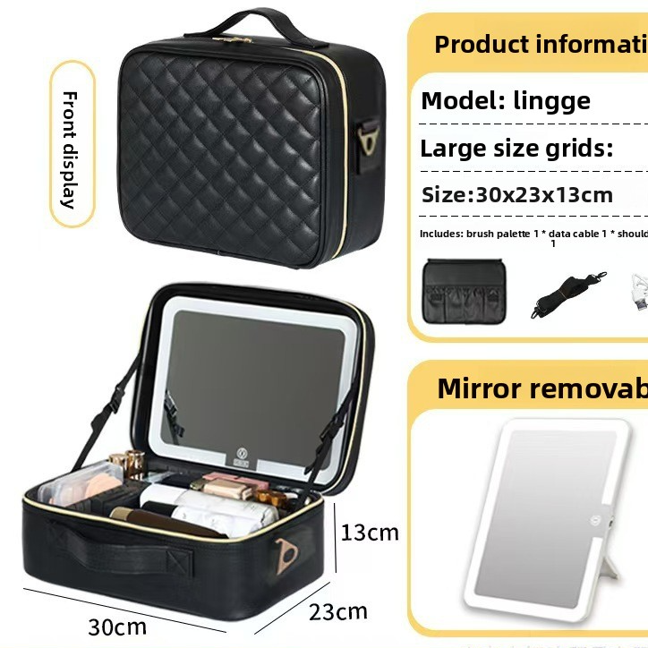 LED Illuminated Cosmetic Case with Detachable Mirror