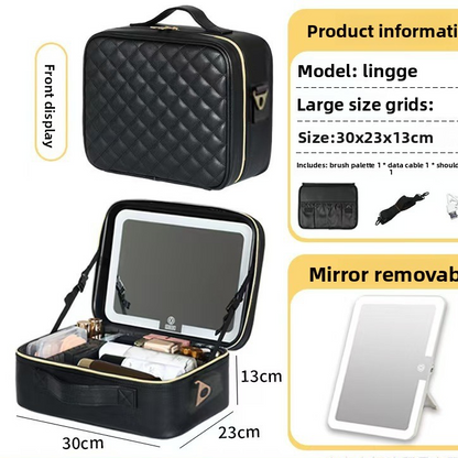 LED Illuminated Cosmetic Case with Detachable Mirror
