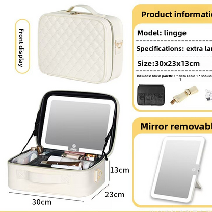LED Illuminated Cosmetic Case with Detachable Mirror