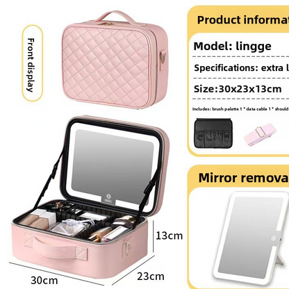 LED Illuminated Cosmetic Case with Detachable Mirror