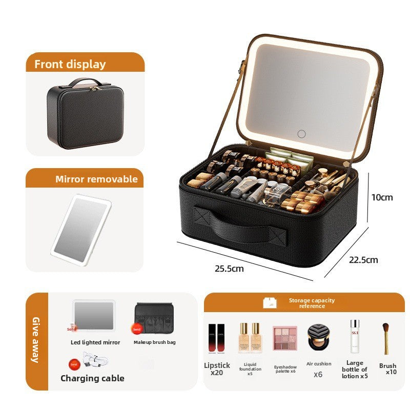 LED Illuminated Cosmetic Case with Detachable Mirror