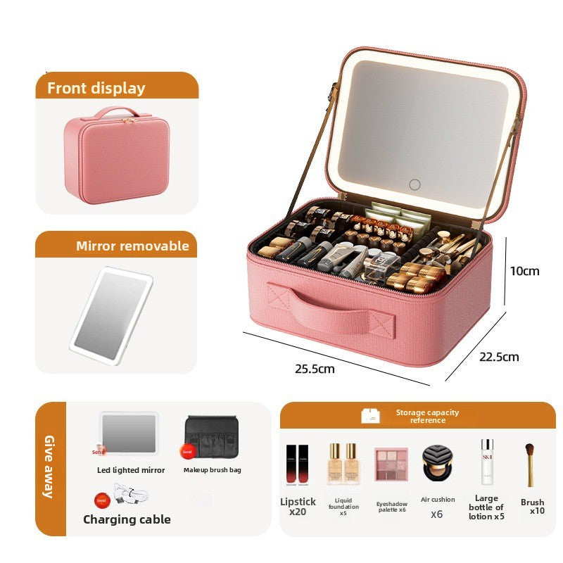 LED Illuminated Cosmetic Case with Detachable Mirror