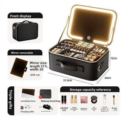 LED Illuminated Cosmetic Case with Detachable Mirror