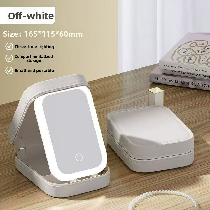 LED Light Cosmetic Bag with Mirror and Partitions