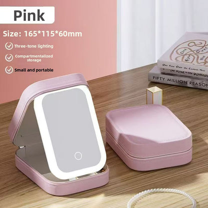 LED Light Cosmetic Bag with Mirror and Partitions