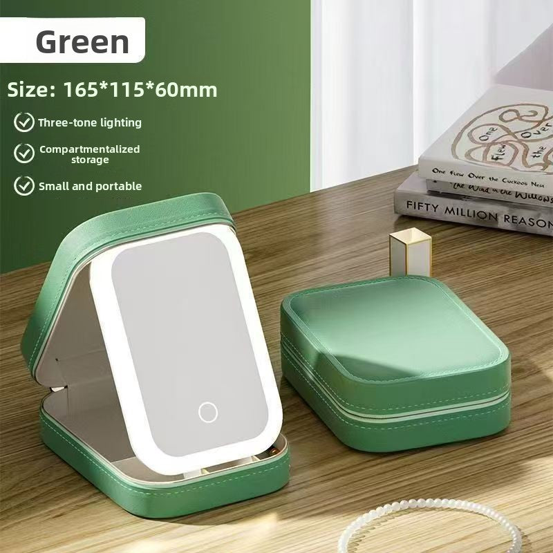 LED Light Cosmetic Bag with Mirror and Partitions