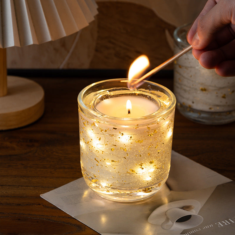 LED light foil gold sequin scented candle