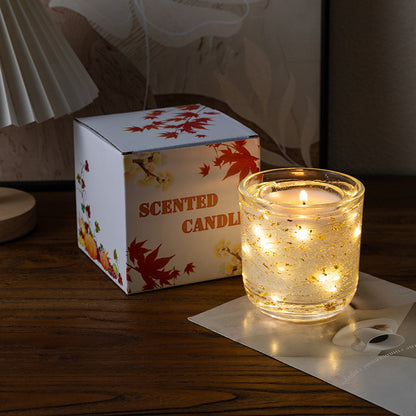 LED light foil gold sequin scented candle