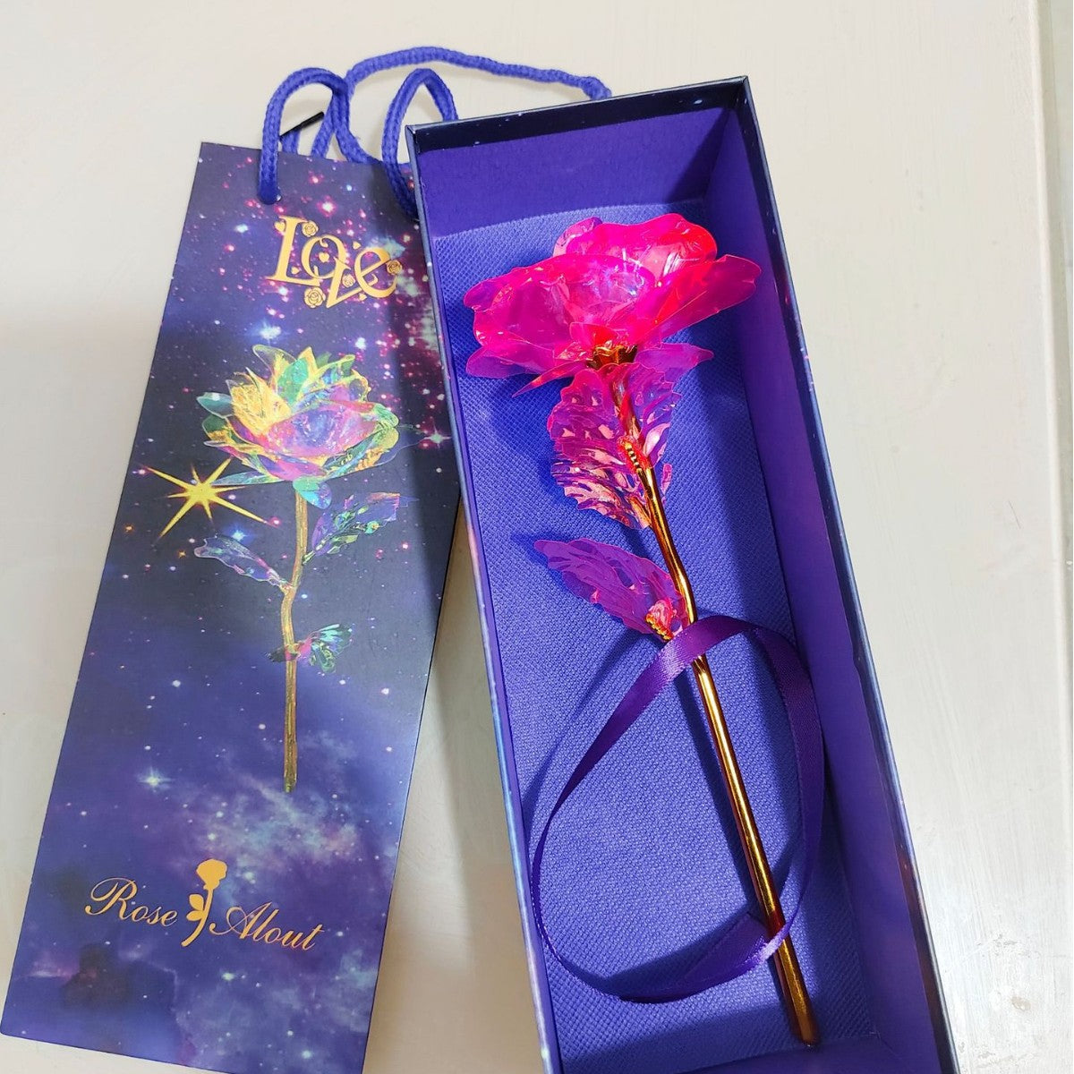 LED Light Up Gold Foil Rose Gift Set