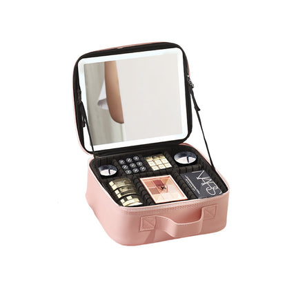 LED Makeup Bag with Mirror Large Capacity Travel Cosmetic Organizer