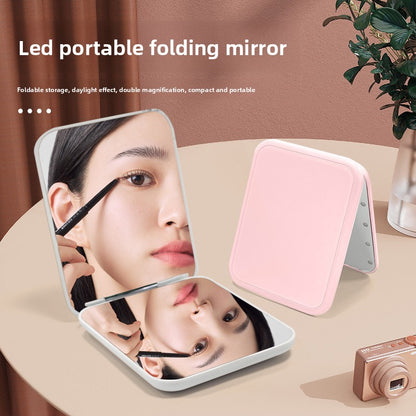 LED portable handheld folding small mirror