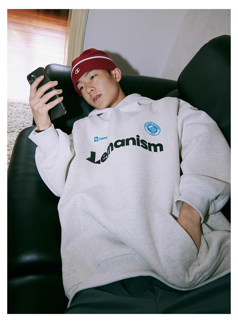 Lemanism Lettered Hooded Fleece Sweatshirt
