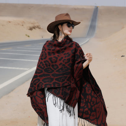Leopard Fringe Knitted Shawl