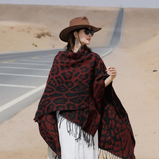 Leopard Fringe Knitted Shawl