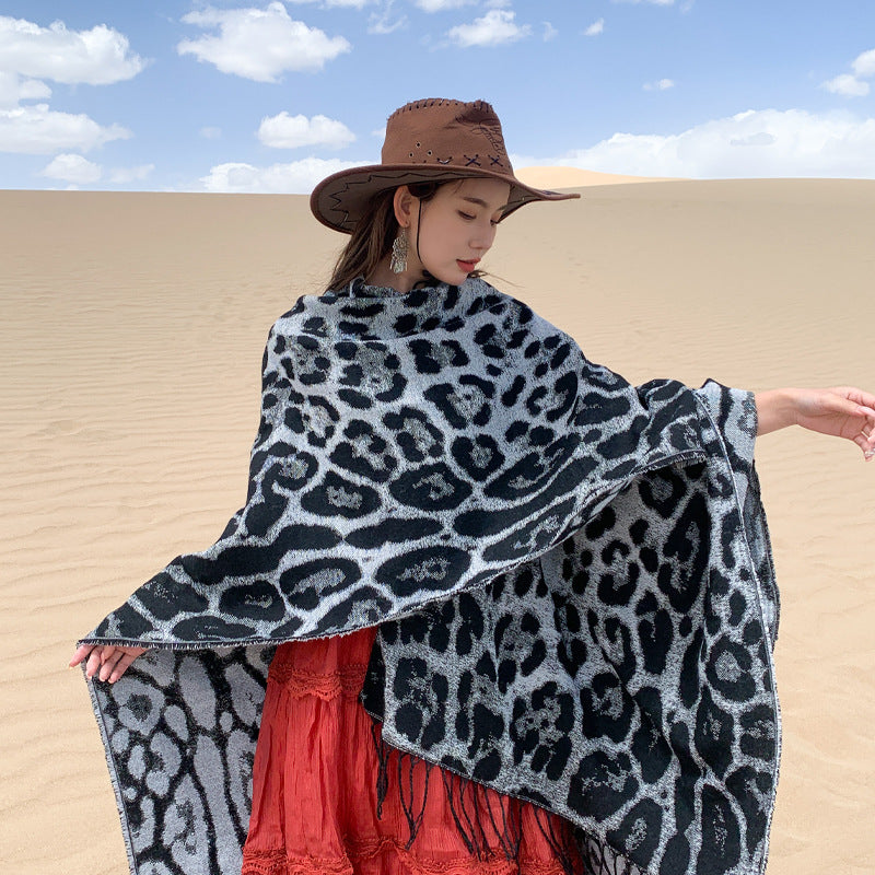 Leopard Fringe Knitted Shawl