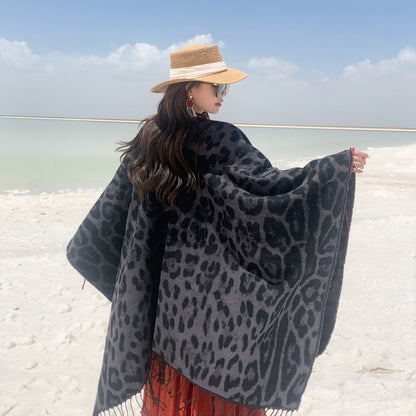 Leopard Fringe Knitted Shawl