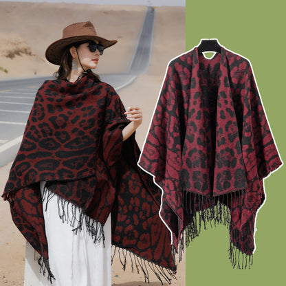 Leopard Fringe Knitted Shawl
