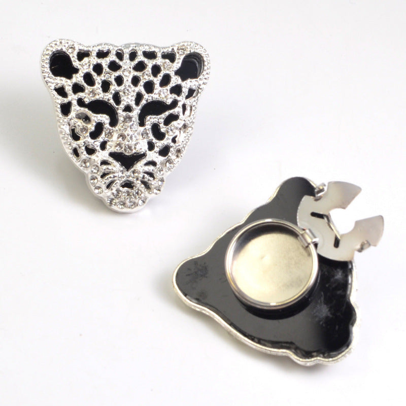 Leopard Head Rhinestone Button Covers for Shirt Cuff