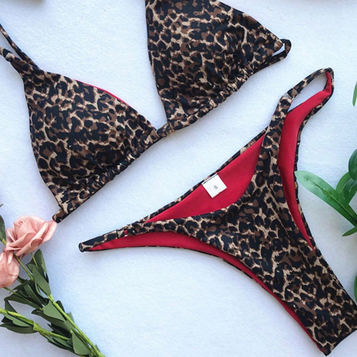 Leopard Print Bikini Set with Thong