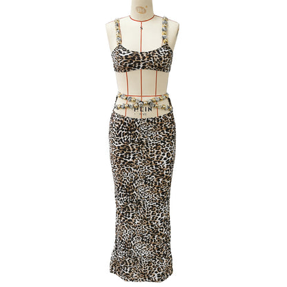 Leopard Print Bikini Three-Piece Beach Set