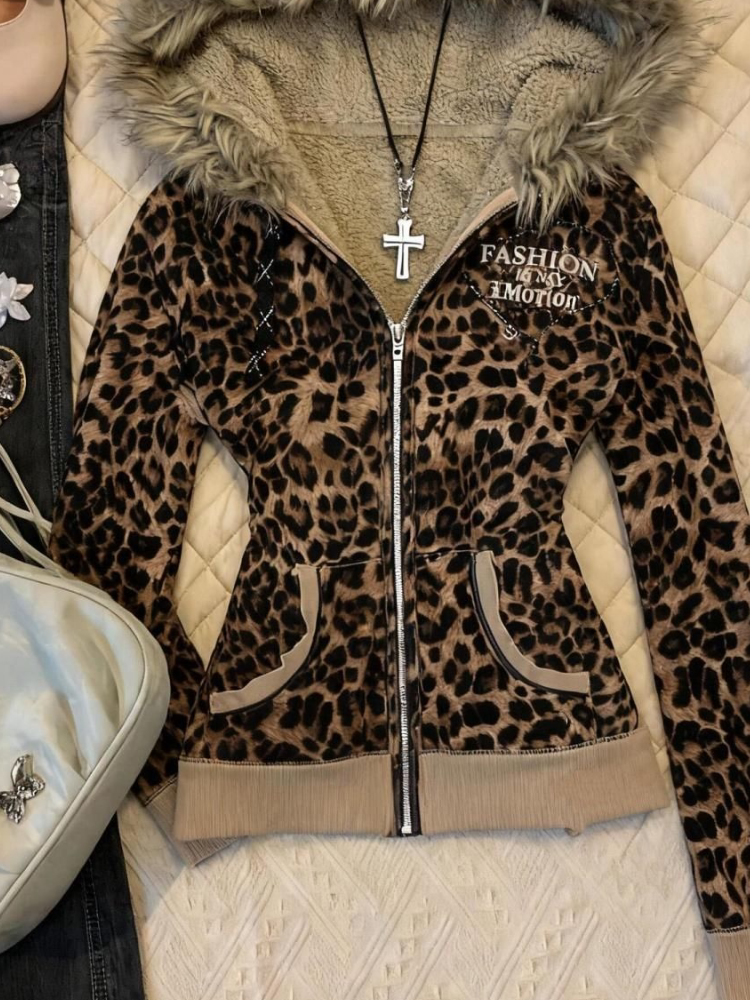 Leopard print cardigan coat